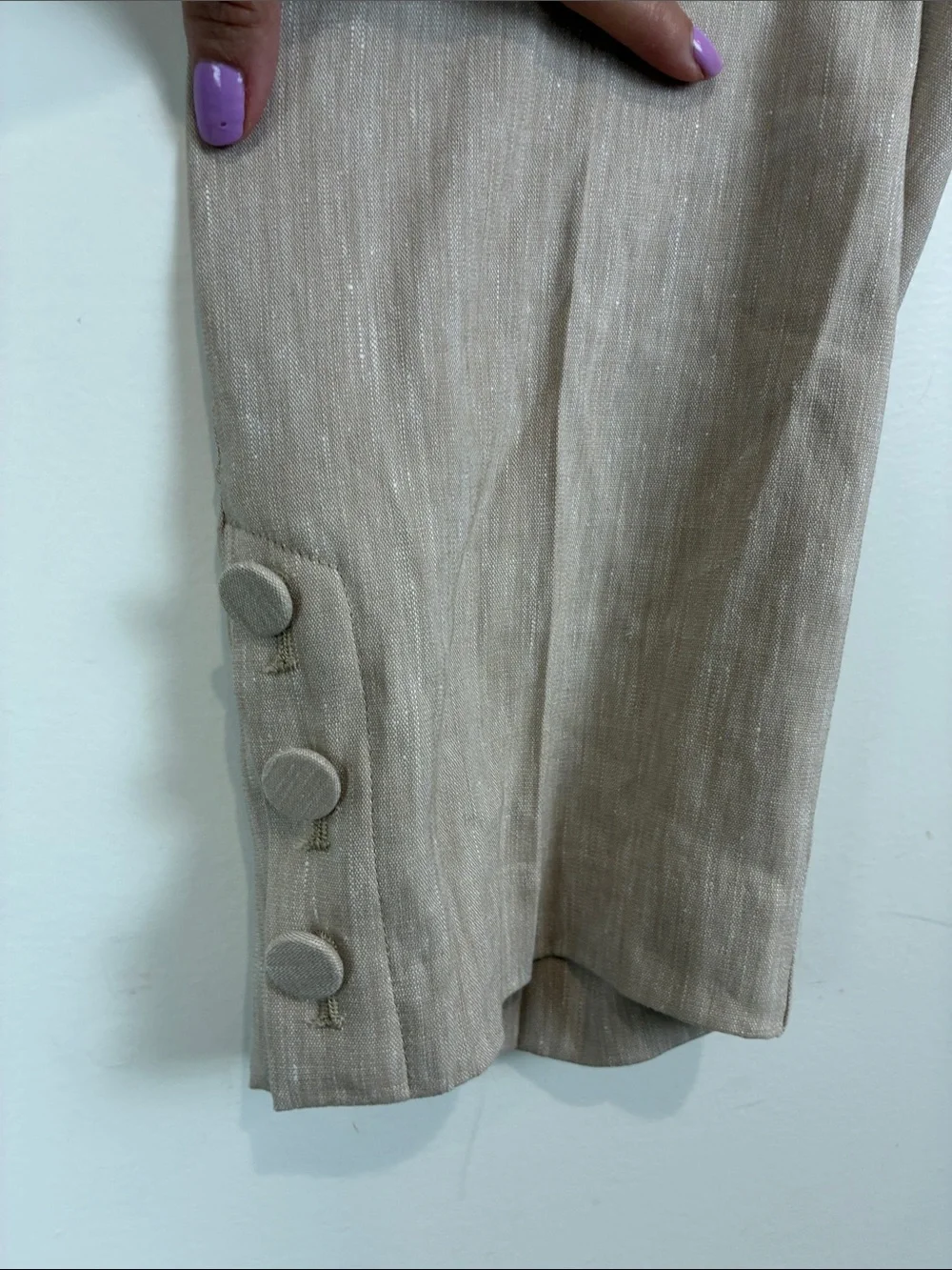 NWT J. Jill Linen Stretch Pants Women’s Large Light Beige Button Ankle Work Wear